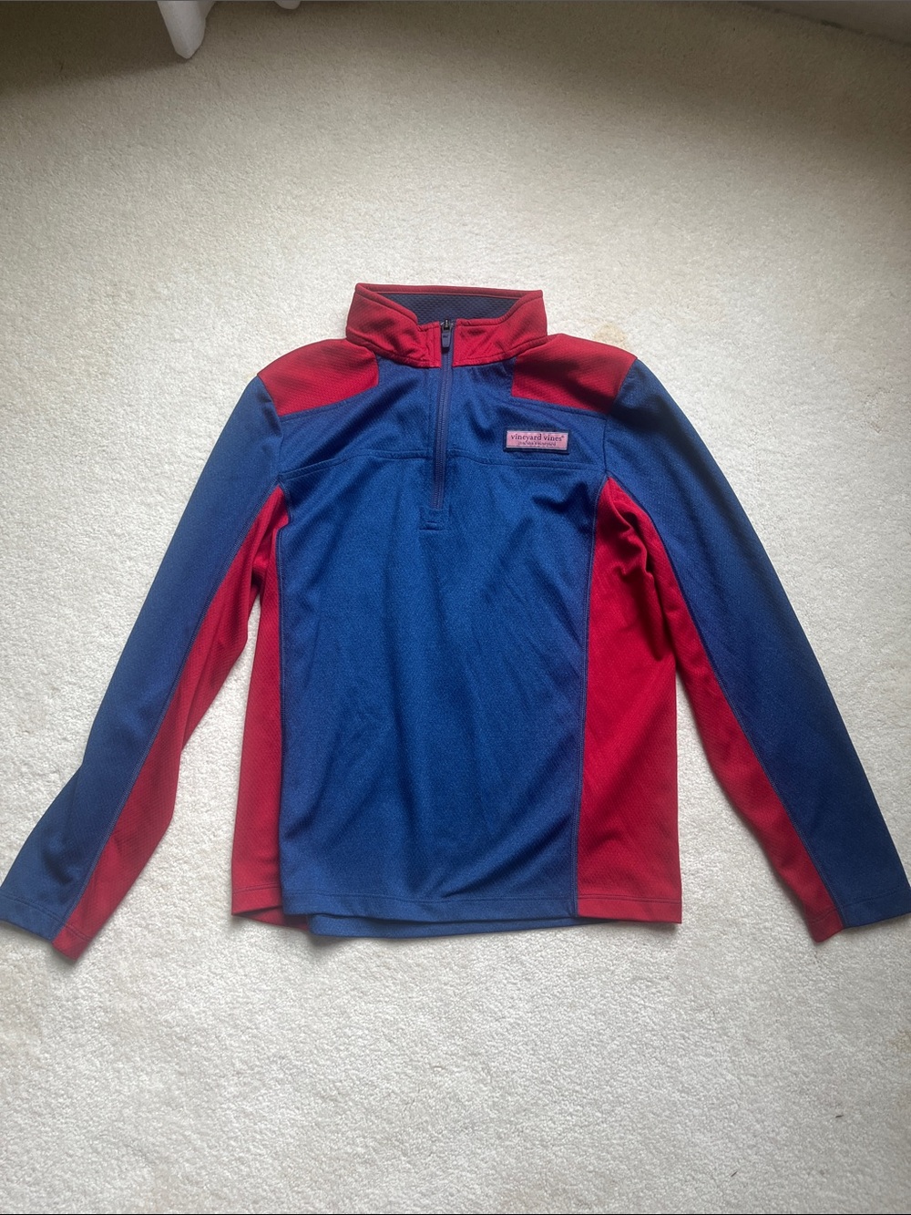Vineyard Vines Kids Long Sleeve Half-Zip Pullover - Blue & Red